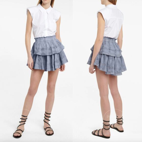 LoveShackFancy XS Blue Tiered Lace Mini Skirt | Cotton, Elastic Waist, Sold Out - Picture 13 of 13